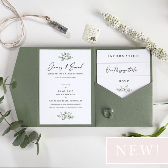 'Classic Eucalyptus CE18' Pocketfold Wedding Invitation