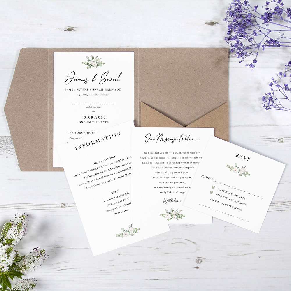 'Classic Eucalyptus CE18' Pocketfold Wedding Invitation