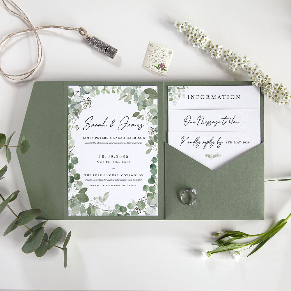'Classic Eucalyptus CE21' Pocketfold Wedding Invitation