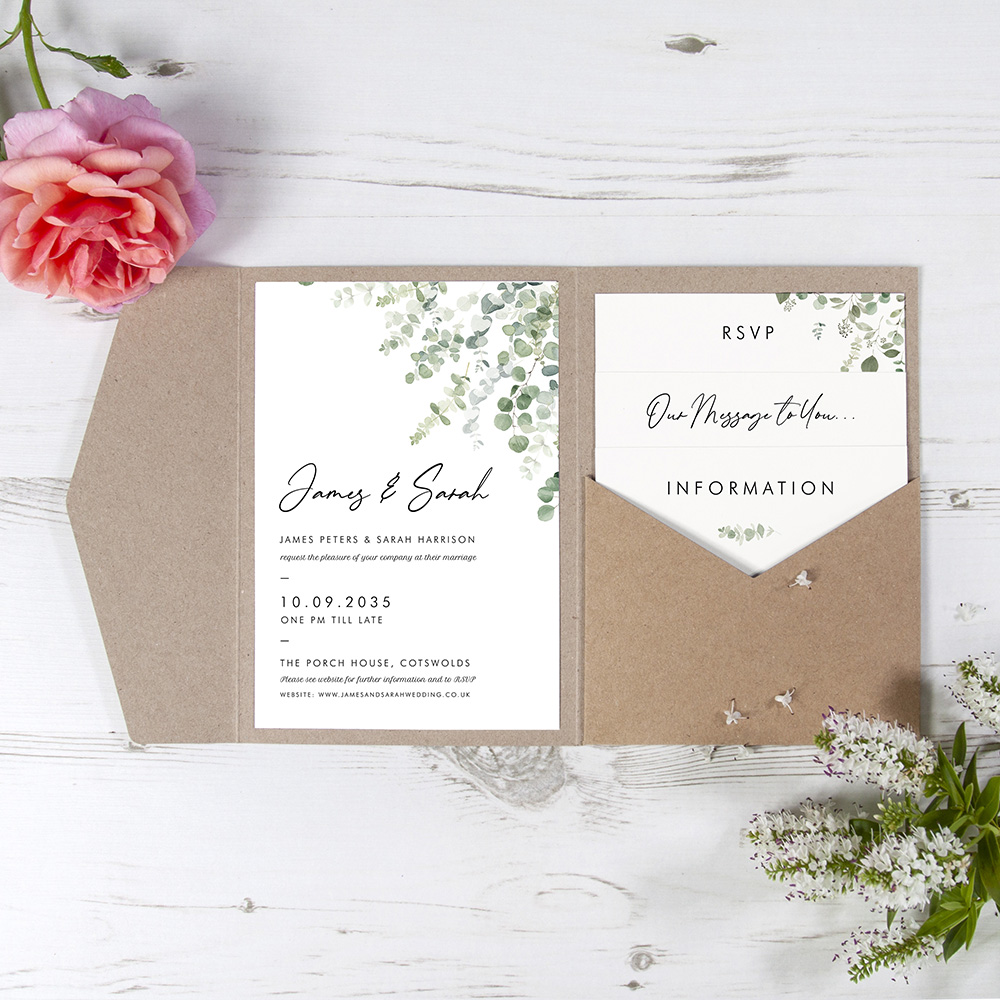'Classic Eucalyptus' Pocketfold Wedding Invitation
