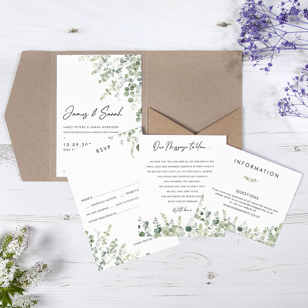 'Classic Eucalyptus' Pocketfold Wedding Invitation