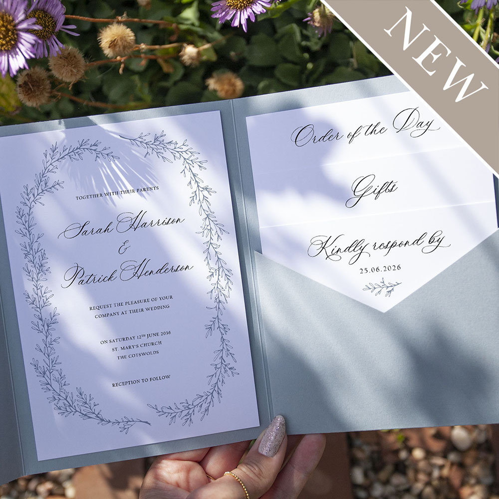 'Cotswold Blue' Pocketfold Wedding Invitation
