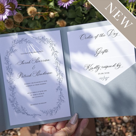 'Cotswold Blue' Pocketfold Wedding Invitation