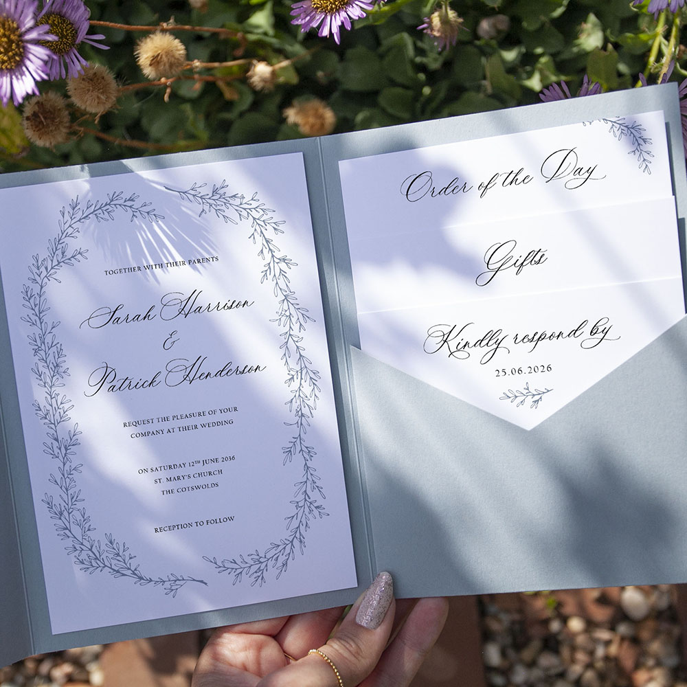 'Cotswold Blue' Pocketfold Wedding Invitation