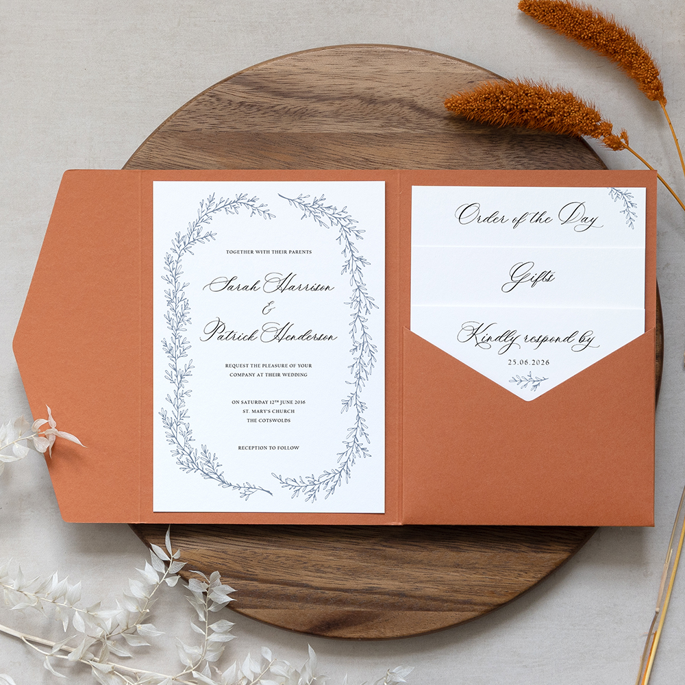 'Cotswold Blue' Pocketfold Wedding Invitation