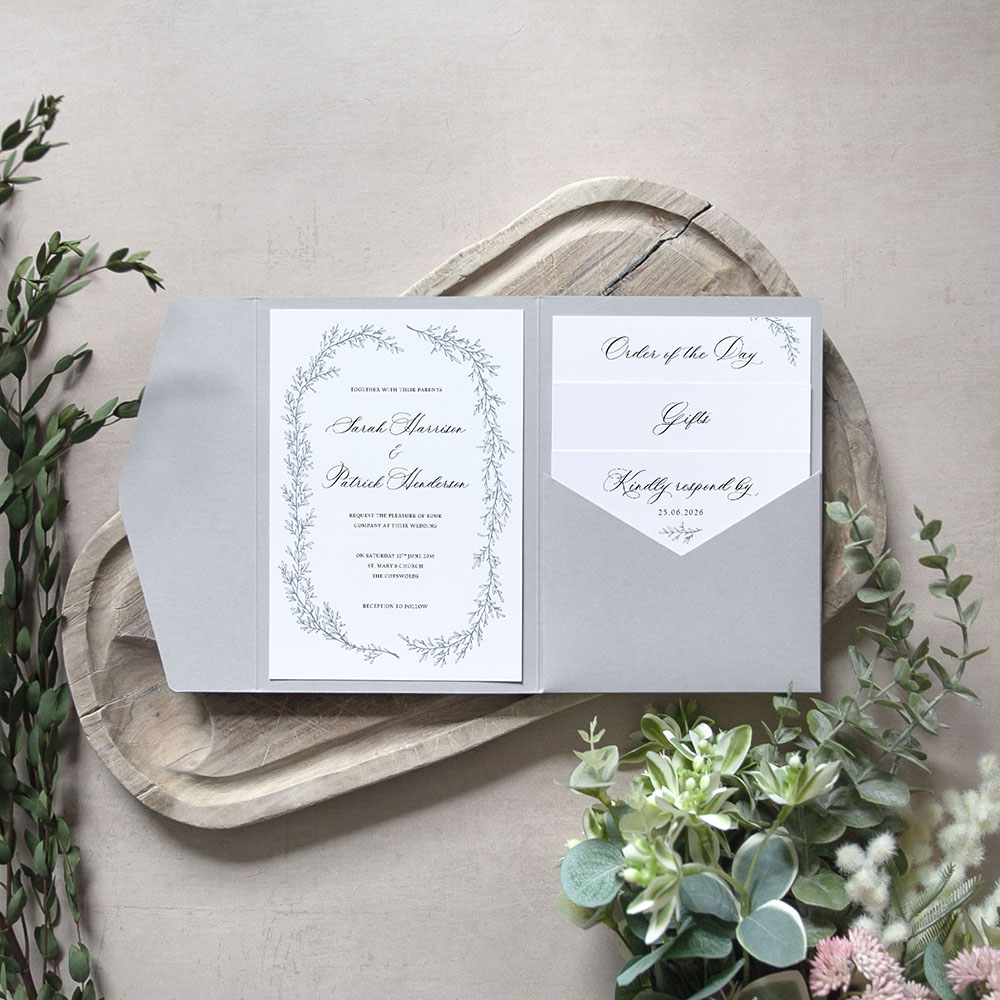 'Cotswold Blue' Pocketfold Wedding Invitation