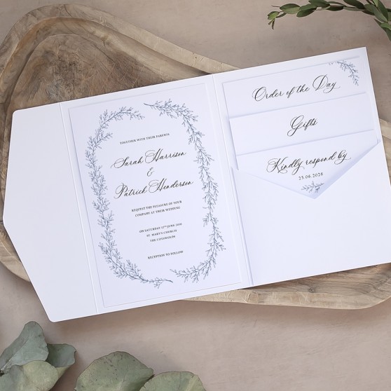 'Cotswold Blue' Pocketfold Wedding Invitation