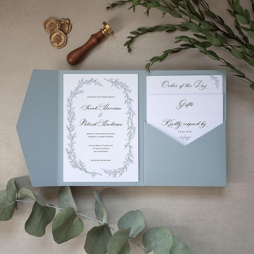 'Cotswold Blue' Pocketfold Wedding Invitation