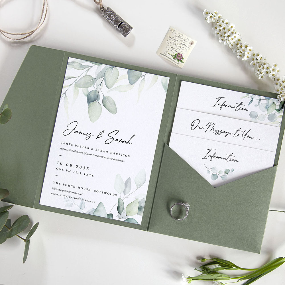 'Dreamy Eucalyptus' Pocketfold Wedding Invitation