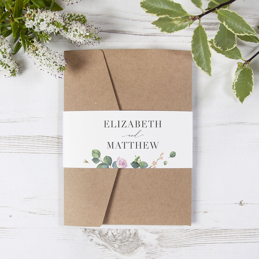 'Eucalyptus Blush' Pocketfold Wedding Invitation Sample