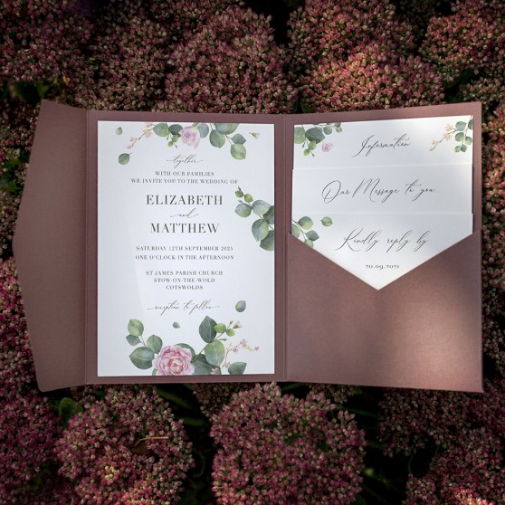 'Eucalyptus Blush' Pocketfold Wedding Invitation