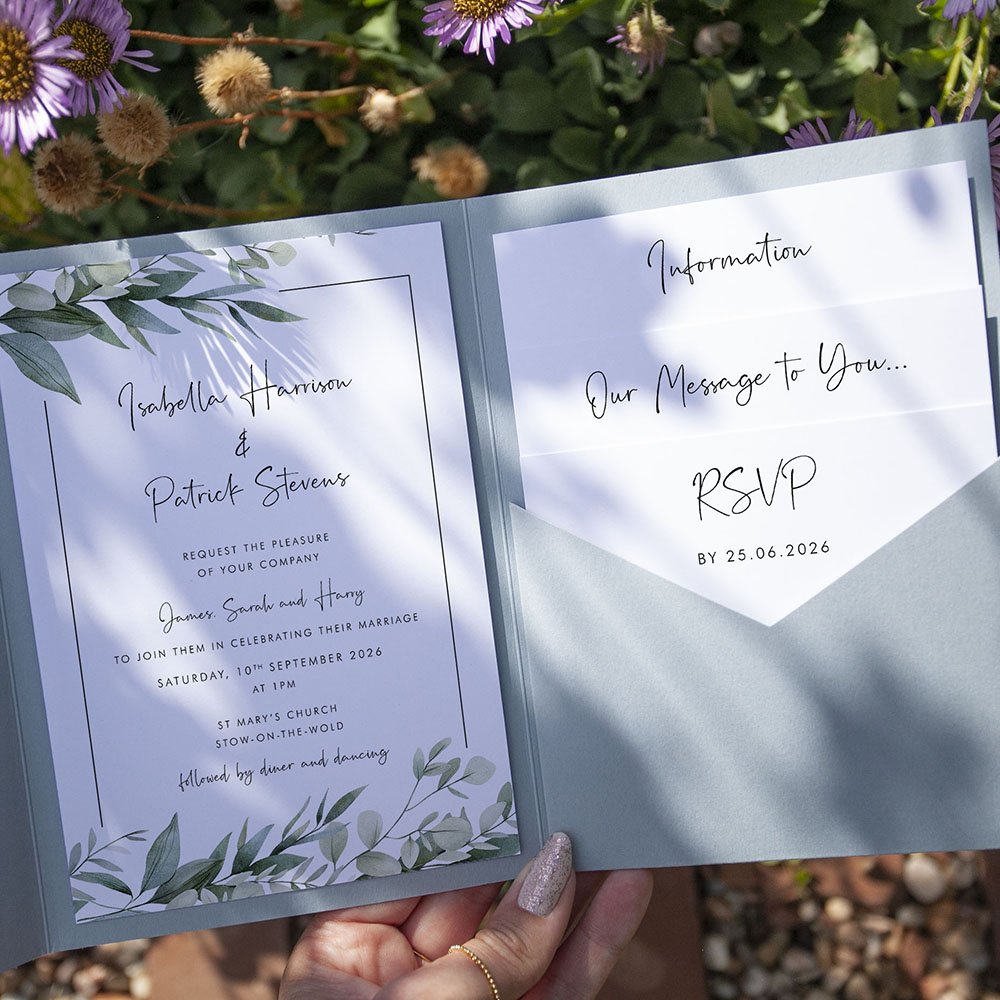 'Enchanting Eucalyptus EE03' Pocketfold Wedding Invitation