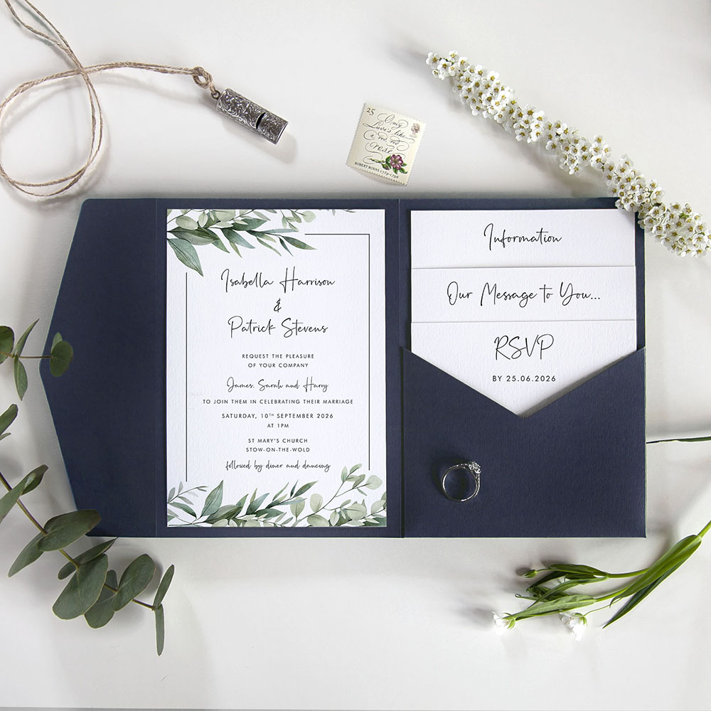 'Enchanting Eucalyptus EE03' Pocketfold Wedding Invitation Sample