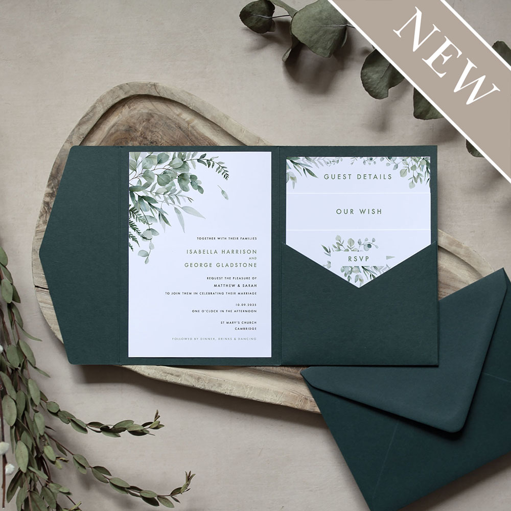 'Enchanting Eucalyptus EE01' Pocketfold Wedding Invitation