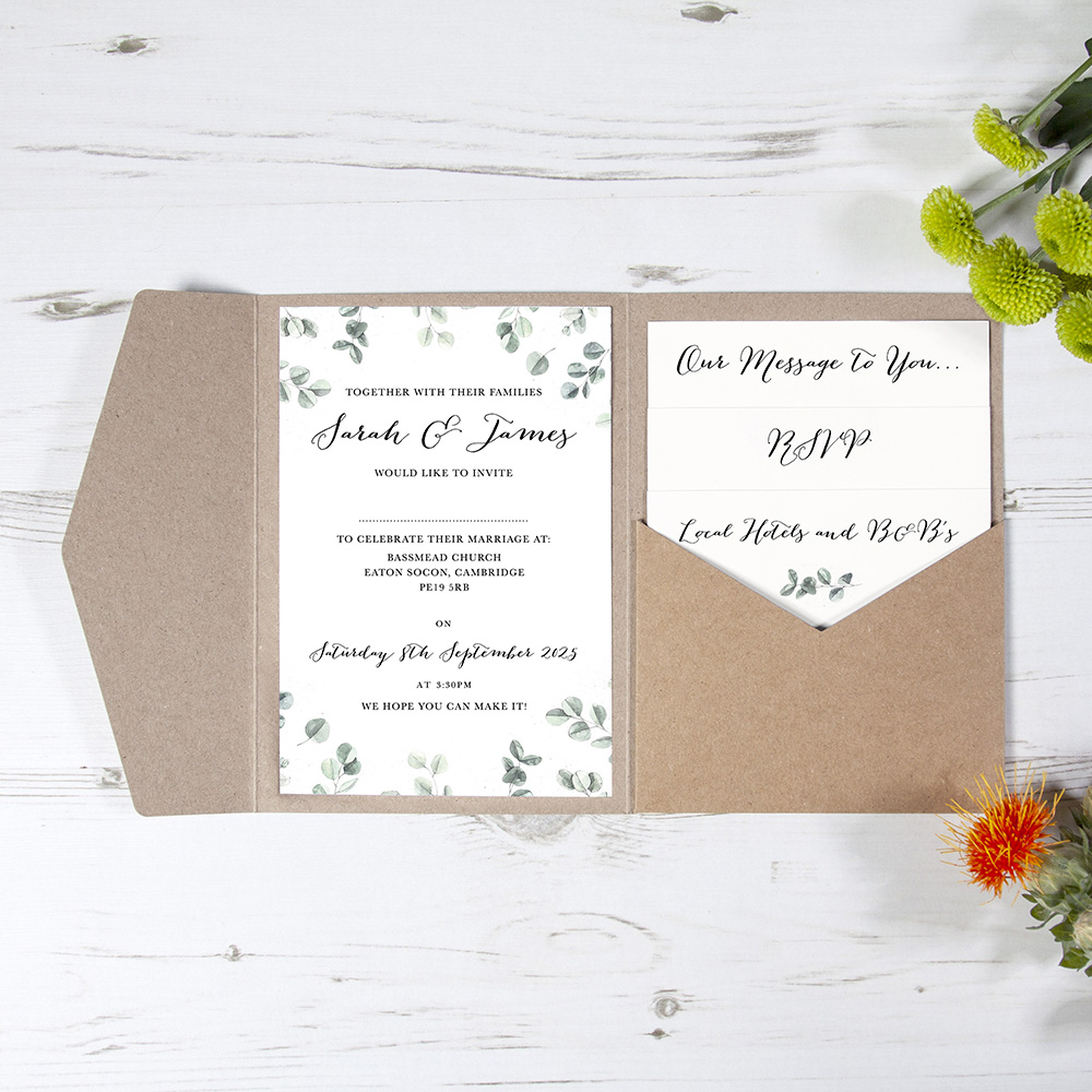 'Eucalyptus' Pocketfold Wedding Invitation Sample