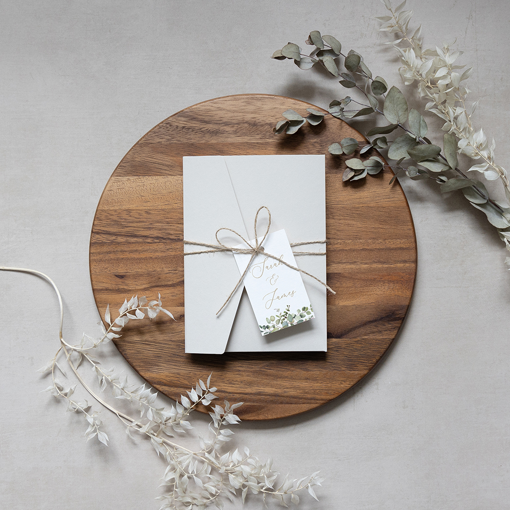 'Golden Evergreen' Pocketfold Wedding Invitation Sample