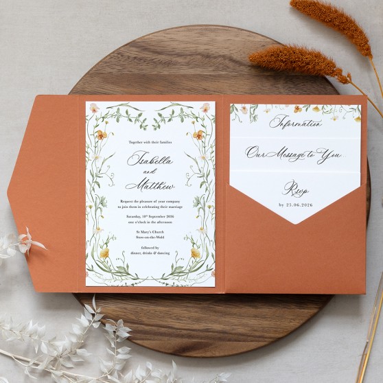 'Golden Meadow' Pocketfold Wedding Invitation