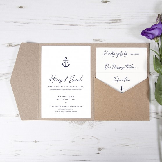 'Nautical' Pocketfold Wedding Invitation Sample