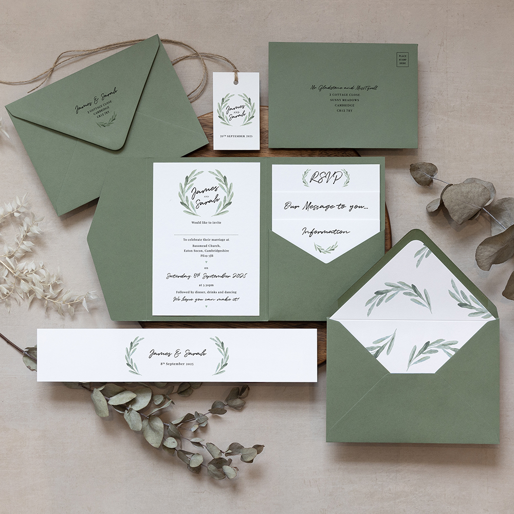 'Olive' Pocketfold Wedding Invitation