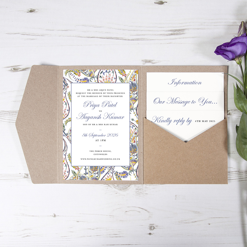 'Paisley' Pocketfold Wedding Invitation Sample