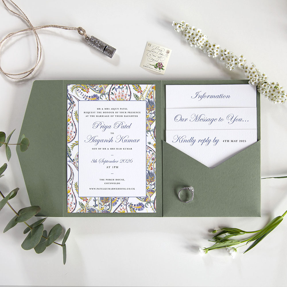 'Paisley' Pocketfold Wedding Invitation Sample