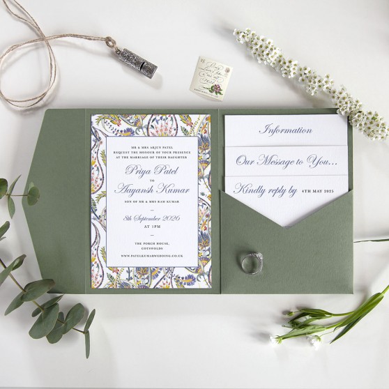 'Paisley' Pocketfold Wedding Invitation