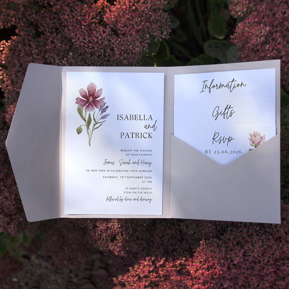 'Secret Garden' Pocketfold Wedding Invitation Sample