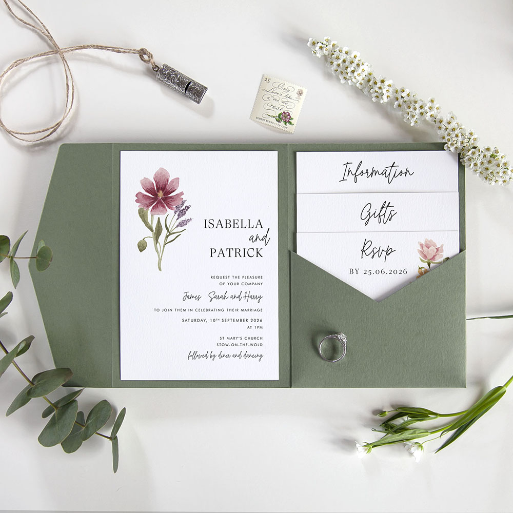'Secret Garden' Pocketfold Wedding Invitation Sample