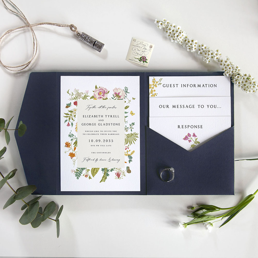 'Vintage Blooms VB11' Pocketfold Wedding Invitation Sample