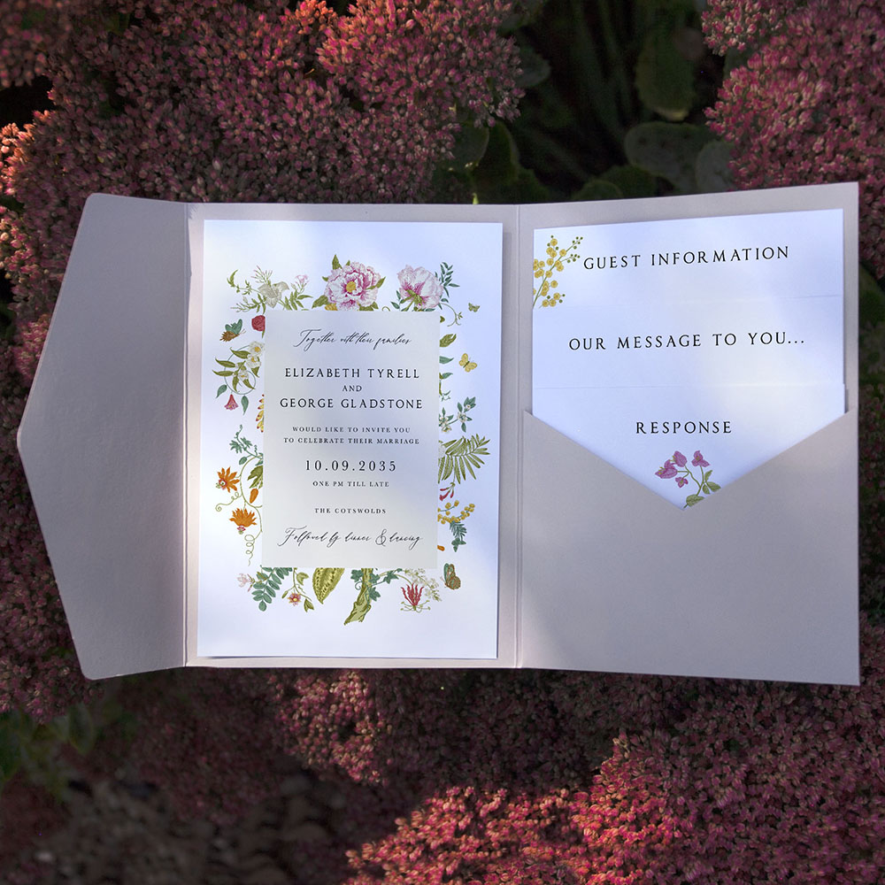 'Vintage Blooms VB11' Pocketfold Wedding Invitation Sample