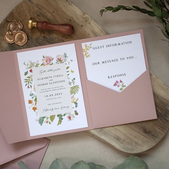 'Vintage Blooms VB11' Pocketfold Wedding Invitation
