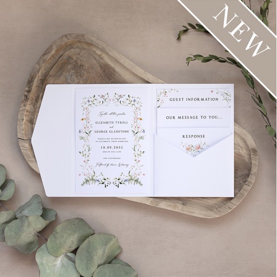 'Vintage Botanical V001' Pocketfold Wedding Invitation Sample