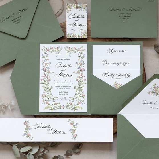 'Vintage Garden' Pocketfold Wedding Invitation Sample