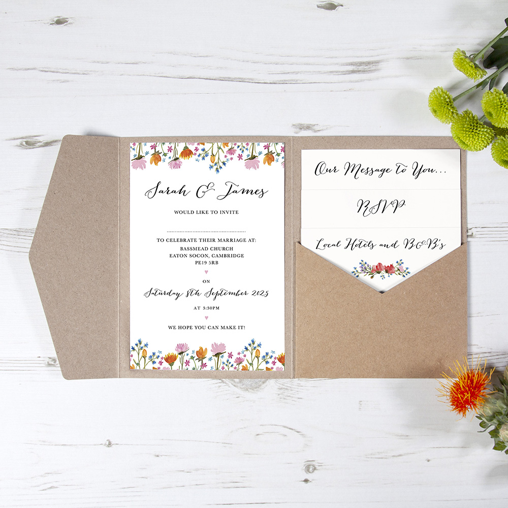 'Wild Floral' Pocketfold Wedding Invitation Sample