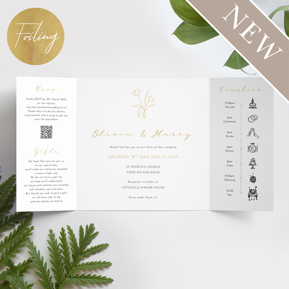 'Harmony' Foil Printed Gatefold Wedding Invitation