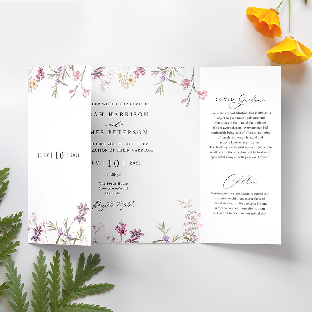 'Wild Botanical' Printed Gatefold Wedding Invitation