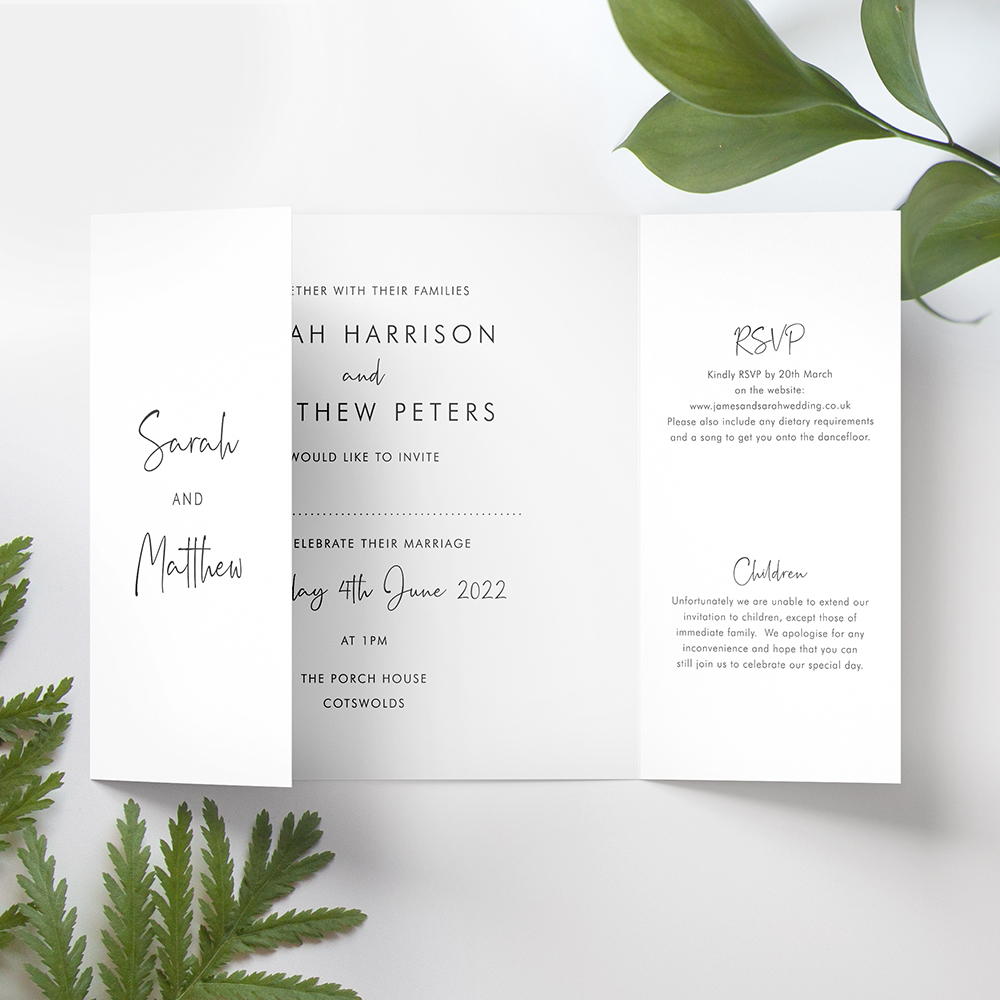 'Calligraphy 5' Printed Gatefold Wedding Invitation Sample
