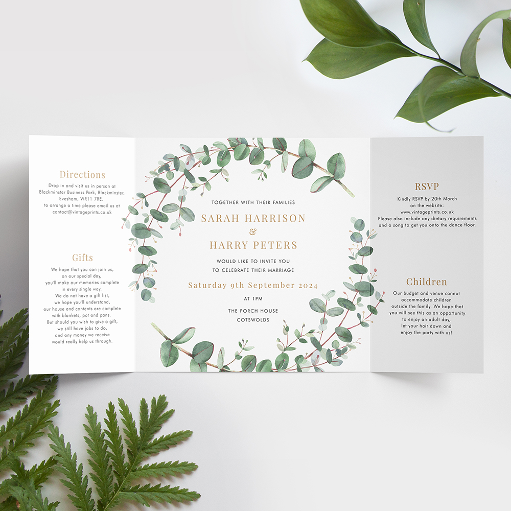 'Campagna Eucalyptus' Printed Gatefold Wedding Invitation Sample