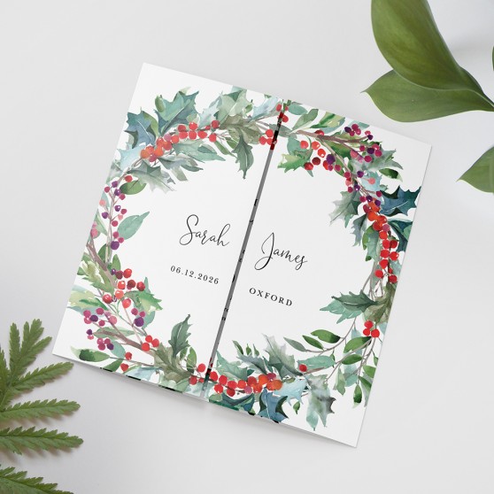 'Christmas Holly' Printed Gatefold Wedding Invitation