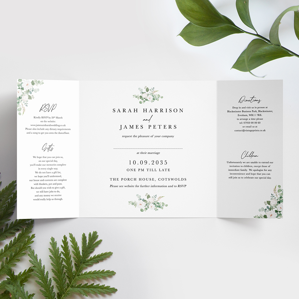 'CE18 Classic Eucalyptus' Printed Gatefold Wedding Invitation Sample
