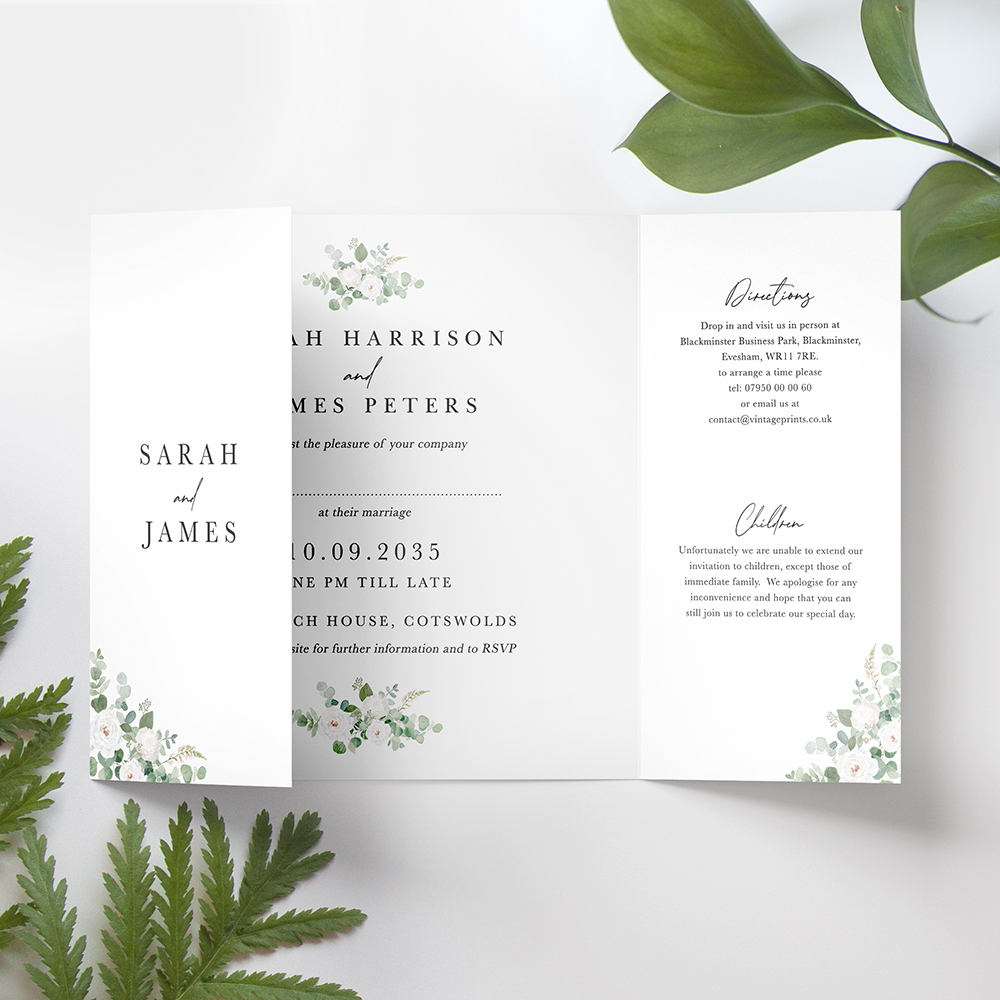 'CE18 Classic Eucalyptus' Printed Gatefold Wedding Invitation Sample