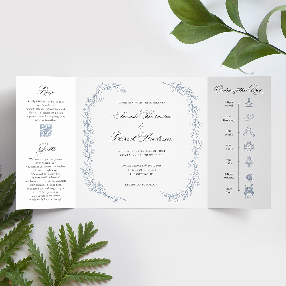 'Cotswold Blue' Printed Gatefold Wedding Invitation