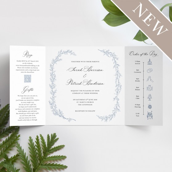 'Cotswold Blue' Printed Gatefold Wedding Invitation