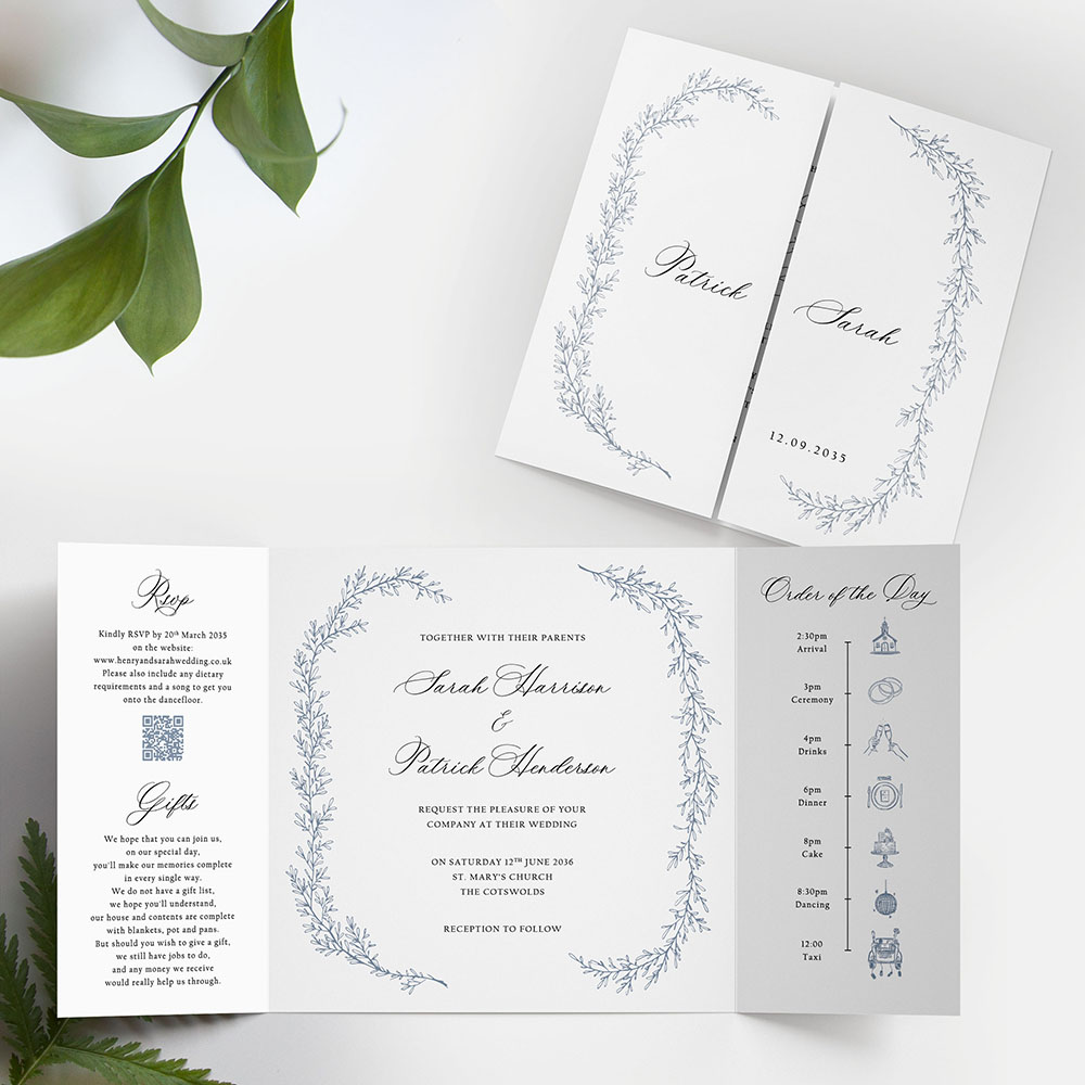 'Cotswold Blue' Printed Gatefold Wedding Invitation