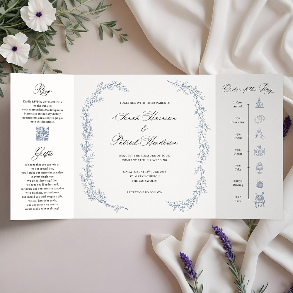 'Cotswold Blue' Printed Gatefold Wedding Invitation