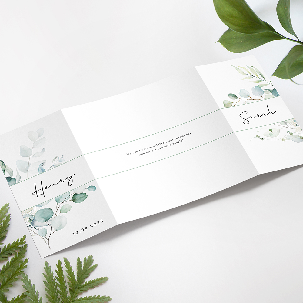 'Dreamy Eucalyptus DE14' Printed Gatefold Wedding Invitation