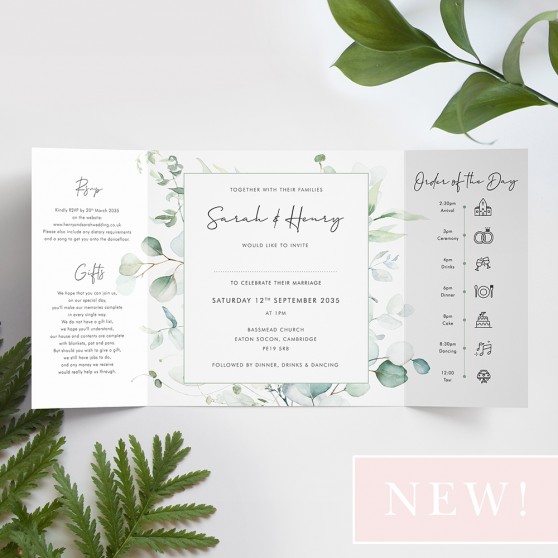 'Dreamy Eucalyptus DE14' Printed Gatefold Wedding Invitation Sample