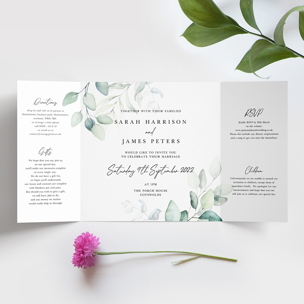 'Dreamy Eucalyptus' Printed Gatefold Wedding Invitation Sample