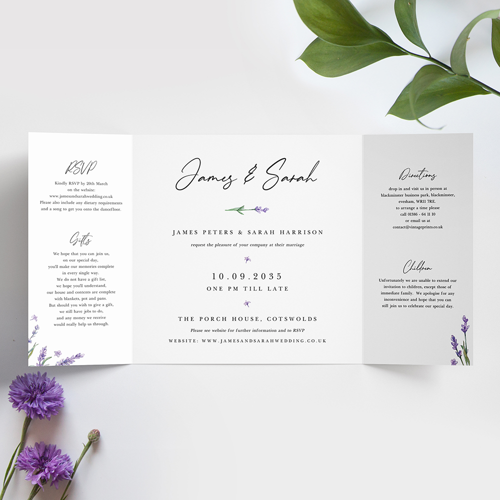 'Lavender' Printed Gatefold Wedding Invitation