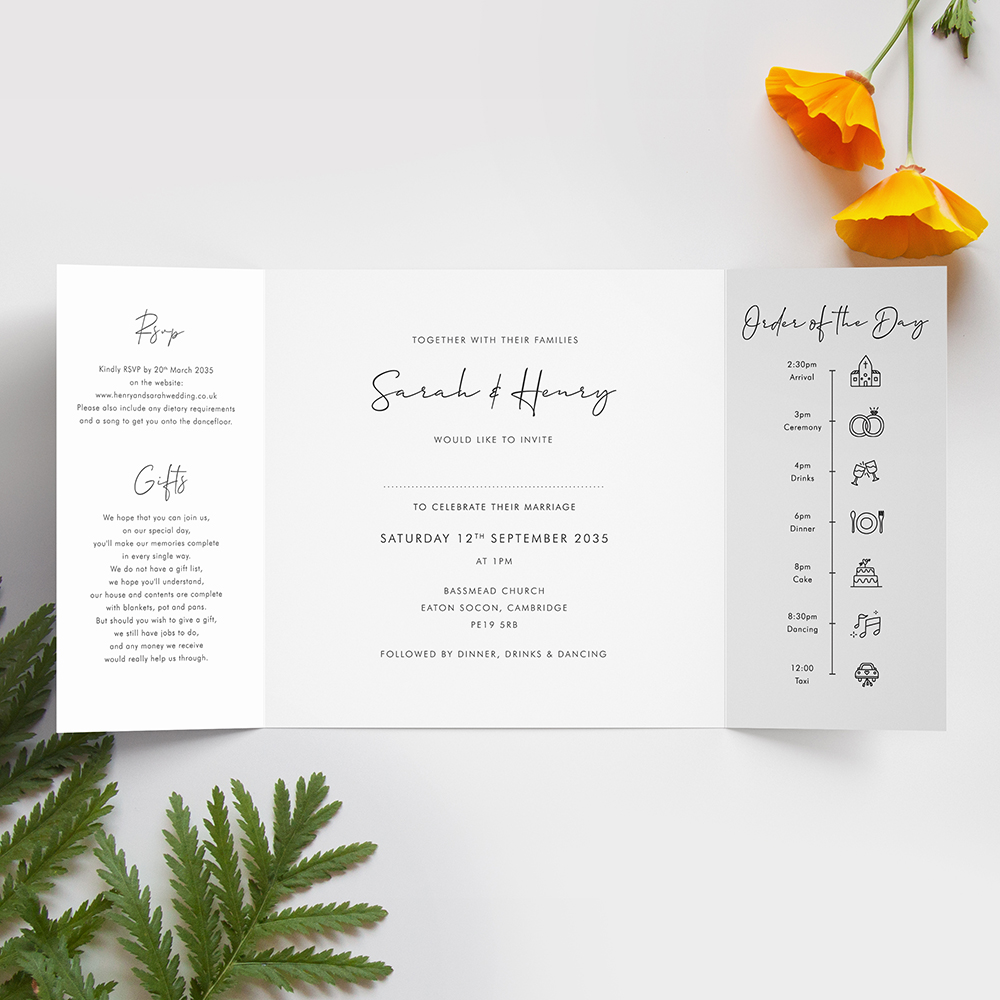 'Modern Minimalist MM02' Printed Gatefold Wedding Invitation Sample